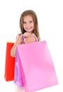 Adorable little girl child holding shopping colorful paper bags Royalty Free Stock Photo