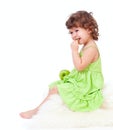 Adorable little girl eating green apple Royalty Free Stock Photo