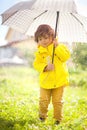 Adorable little girl eith umbrella. Rainy autumn day Royalty Free Stock Photo