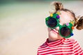 Little girl in funny Christmas glasses