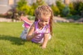 Adorable little girl with Happy Birthday glasses Royalty Free Stock Photo