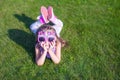 Adorable little girl in Happy Birthday glasses Royalty Free Stock Photo