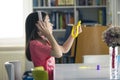 Adorable little girl having fun while enjoying listening music Royalty Free Stock Photo