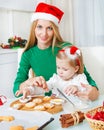 Adorable little girl with her mother baking Christmas cookies Royalty Free Stock Photo