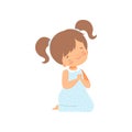 Adorable Little Girl Kneeling and Praying Cartoon Vector Illustration Royalty Free Stock Photo