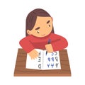 Adorable Little Girl Learning to Write, Elementary School Student Writing English Letters in Notebook Cartoon Vector Royalty Free Stock Photo