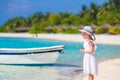 Adorable little girl with lollipop on tropical Royalty Free Stock Photo