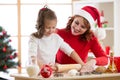 Adorable little girl and mother baking Christmas cookies Royalty Free Stock Photo