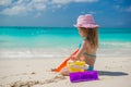 Adorable little girl playing on beach with white Royalty Free Stock Photo