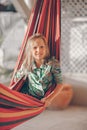 Adorable little girl on summer vacation sleeping in hammock Royalty Free Stock Photo