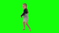 Adorable little girl swinging in tact over chroma key green background.