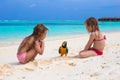 Adorable little girls at beach with big colorful Royalty Free Stock Photo