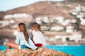 Adorable little girls enjoy summer beach vacation Royalty Free Stock Photo