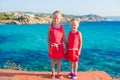 Adorable little girls at tropical beach during summer vacation Royalty Free Stock Photo