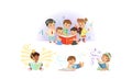 Adorable Little Kids Reading Fairy Tale Books Collection Vector Illustration Royalty Free Stock Photo