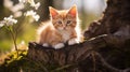 Adorable little kitten joyfully discovering the enchanting beauty of nature s wonders