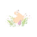 Adorable Little Lamb, Cute Sheep Animal on Beautiful Spring Meadow Vector Illustration