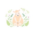 Adorable Little Lamb, Cute Sheep Animal Sitting on Beautiful Spring Meadow Vector Illustration Royalty Free Stock Photo