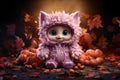 Adorable Little Monster In A Fluffy Onesie And Colorful Fur Ready To Go Trickortreating Royalty Free Stock Photo