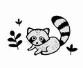 Little raccoon sitting on grass. Animal cartoon vector illustration