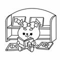 Adorable little teddy reading book coloring page Royalty Free Stock Photo