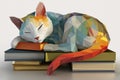 Adorable LowPoly 3D Cat Nap A Charming Digital Rendering of a Feline Sleeping on a Stack of Geometric Royalty Free Stock Photo