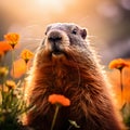 Adorable Marmotte Portrait in Dreamy Bokeh - generative ai Royalty Free Stock Photo
