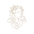 Adorable medieval lady bust monochrome line art simple icon vector illustration