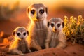 Adorable meerkat family journeying through the breathtaking african safari landscape Royalty Free Stock Photo