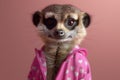 Adorable meerkat in heart-patterned pajama ready for sleep. Royalty Free Stock Photo
