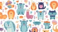 Adorable Menagerie: Cute Animal Design Pattern in Colorful Cartoon Style