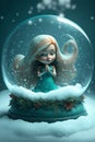Adorable Mermaid in Novelty Snow Globe Illustration Royalty Free Stock Photo