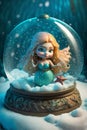 Adorable Mermaid in Novelty Snow Globe Illustration Royalty Free Stock Photo