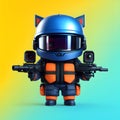 Adorable miniature plastic figurine of a tough cat in combat gear and helmet, AI generated