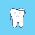 Adorable molar tooth with face covering its forehead with hand. Cute mascot or symbol for dental clinic or oral care