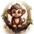 Adorable Monkey Hanging from Tree - Nursery Wall Art AI Generated