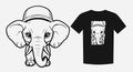 Adorable monochrome cartoon of a cute elephant calf. Perfect for prints, shirts, and logos. Playful and endearing Royalty Free Stock Photo