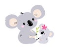 Adorable Mother Koala and her Baby, Lovely Animals Cartoon Character Vector Illustration