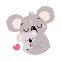 Adorable Mother Koala Hugging her Baby, Lovely Australian Animal Cartoon Character Vector Illustration Royalty Free Stock Photo