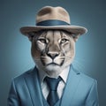 Adorable Mountain Lion In Hat And Suit: Hyper-realistic Photo