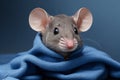 Adorable Mouse in Blue Pullover on Dark Blue Background.