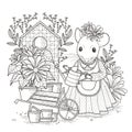 Adorable mouse coloring page