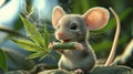 Adorable Mouse with Marijuana Leaf and Joint: 3D Render Royalty Free Stock Photo