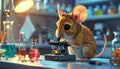 Adorable Mouse Scientist Examines Specimen Under Microscope in Lab Royalty Free Stock Photo