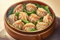 Adorable and mouth watering hand drawn cartoon dumplings illustration with vibrant colors