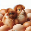 Adorable Newborn Chicks and Eggs, Isolate Image, Generative AI. Royalty Free Stock Photo