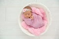 Adorable newborn girl lying in baby nest Royalty Free Stock Photo