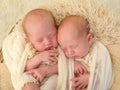 Closeup identical newborn twins Royalty Free Stock Photo