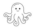 Adorable octopus baby with curled tentacles monochromatic flat vector character