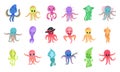 Adorable Octopus, Squid and Jellyfish Characters Vector Big Set